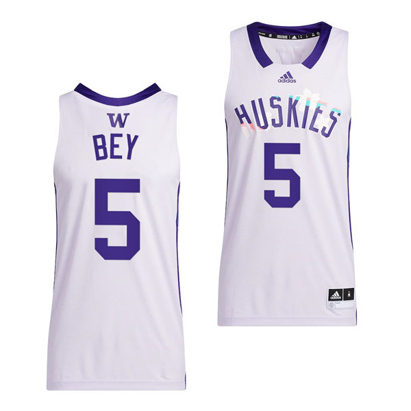 Mens Youth Washington Huskies #5 Jamal Bey 2022 White Honoring Black Excellence Basketball Jersey 