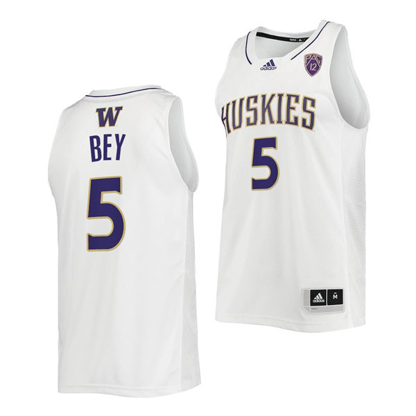 Mens Youth Washington Huskies #5 Jamal Bey White Adidas College Basketball Game Jersey
