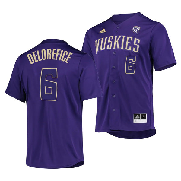 Mens Youth Washington Huskies #6 Davis Delorefice 2022 Purple With Name College Baseball Jersey 