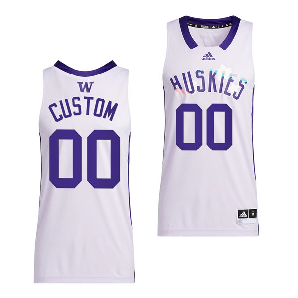 Mens Youth Washington Huskies Custom Adidas 2022 White Honoring Black Excellence Basketball Jersey