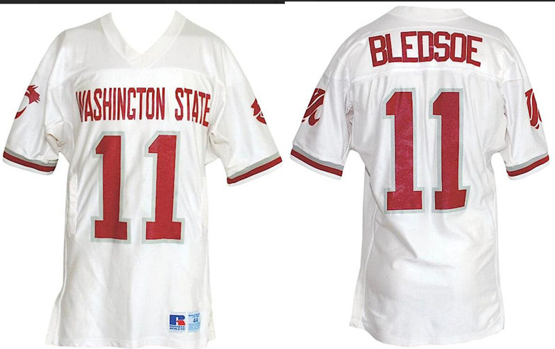 Mens Youth Washington State Cougars #11 Drew Bledsoe College Football Road White 1990s Game-Used Jersey 