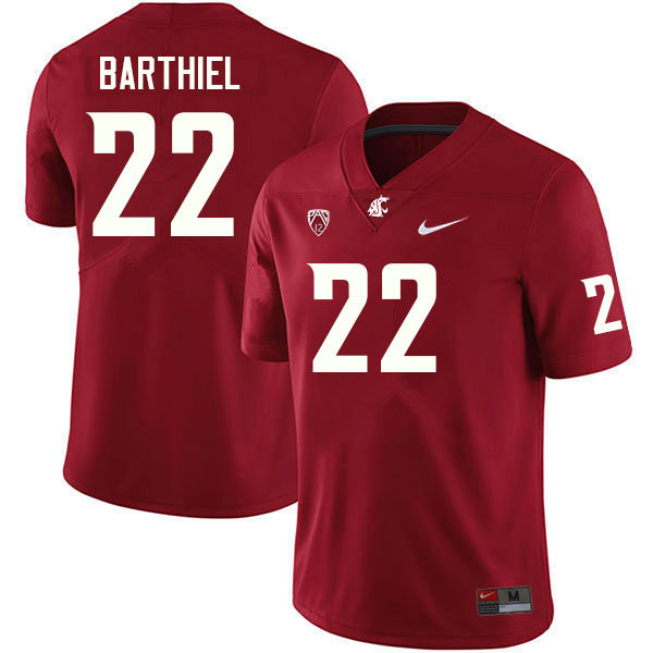 Mens Youth Washington State Cougars #22 Gavin Barthiel Nike Crimson College Football Game Jersey 
