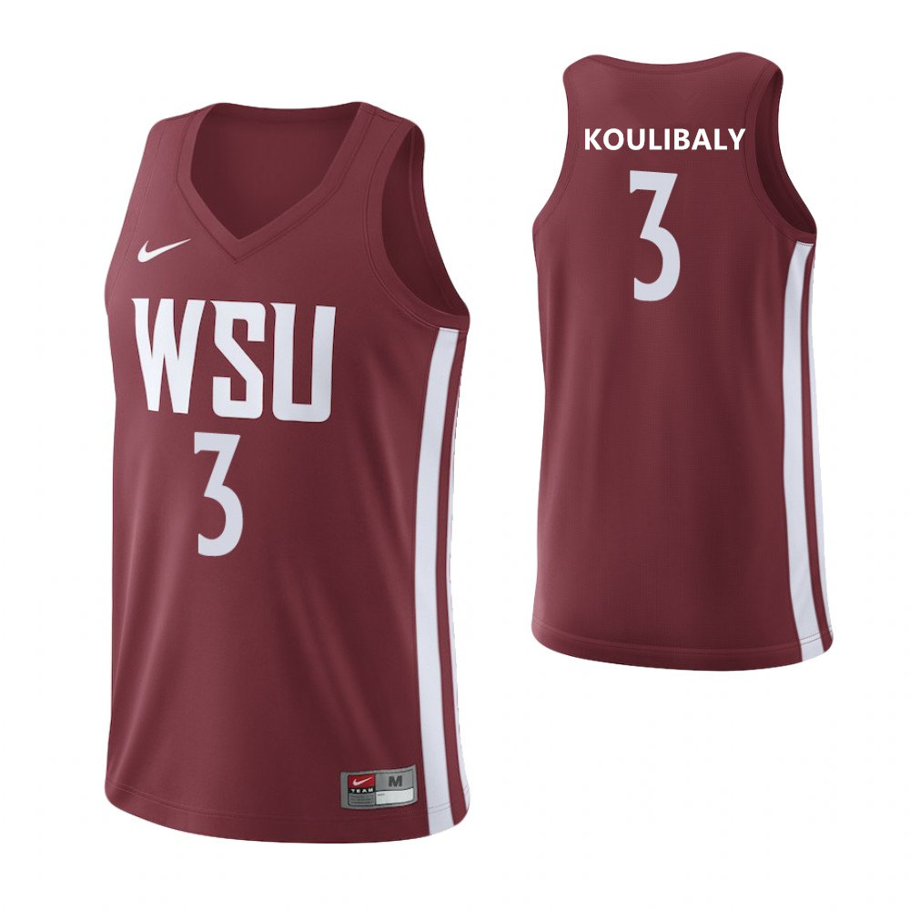 Mens Youth Washington State Cougars #3 Jefferson Koulibaly Nike 2022 Crimson College Basketball Game Jersey 