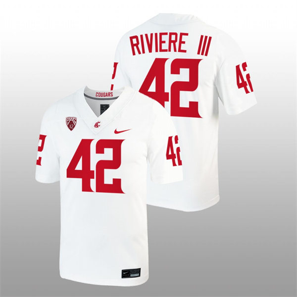 Mens Youth Washington State Cougars #42 Billy Riviere III Nike White College Football Game Jersey 