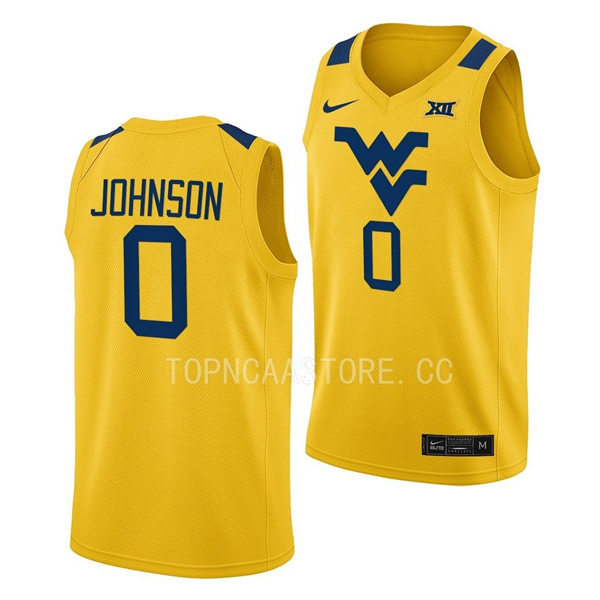 Mens Youth West Virginia Mountaineers #0 Kedrian Johnson Nike 2022 Gold College Basketball Game Jersey 