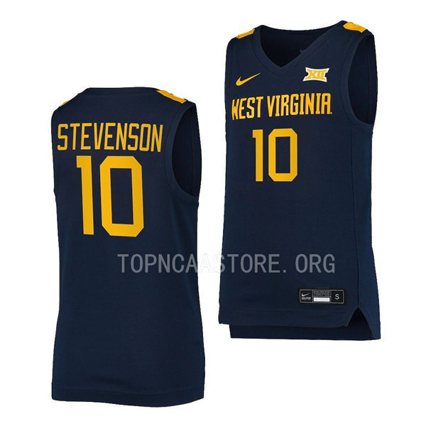 Mens Youth West Virginia Mountaineers #10 Erik Stevenson Nike 2022 Navy College Basketball Game Jersey 