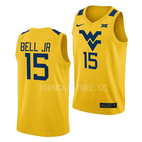 Mens Youth West Virginia Mountaineers #15 Jimmy Bell Jr. Nike 2022 Gold College Basketball Game Jersey 