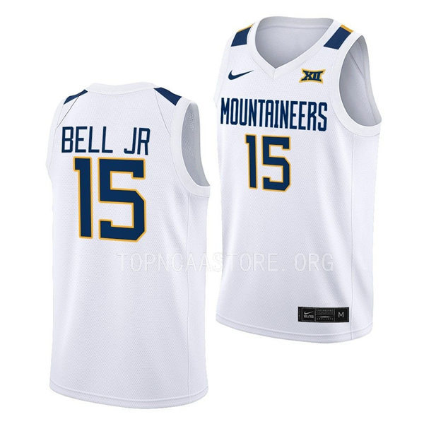 Mens Youth West Virginia Mountaineers #15 Jimmy Bell Jr. Nike 2022 White College Basketball Game Jersey 