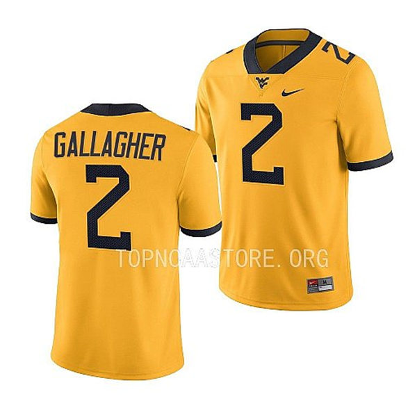 Mens Youth West Virginia Mountaineers #2 Rodney Gallagher Nike 2022 Gold College Football Game Jersey 