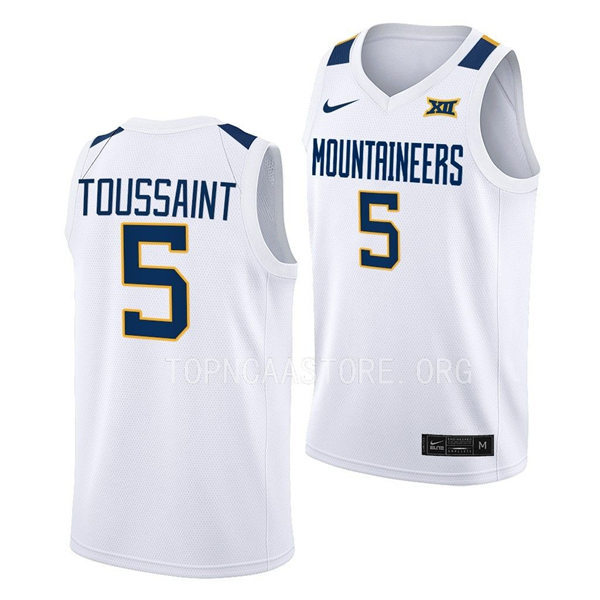 Mens Youth West Virginia Mountaineers #5 Joe Toussaint Nike 2022 White College Basketball Game Jersey 