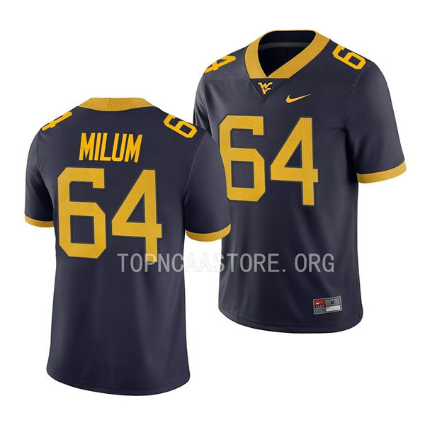 Mens Youth West Virginia Mountaineers #64 Wyatt Milum Nike 2022 Navy College Football Game Jersey 