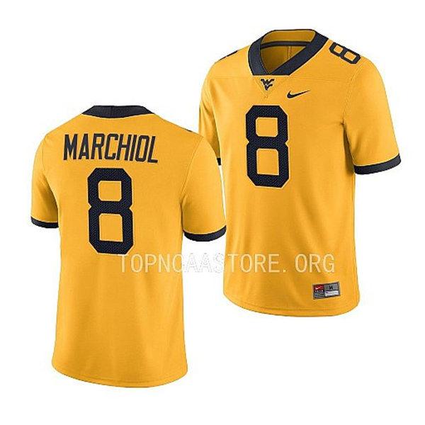 Mens Youth West Virginia Mountaineers #8 Nicco Marchiol Nike 2022 Gold College Football Game Jersey 