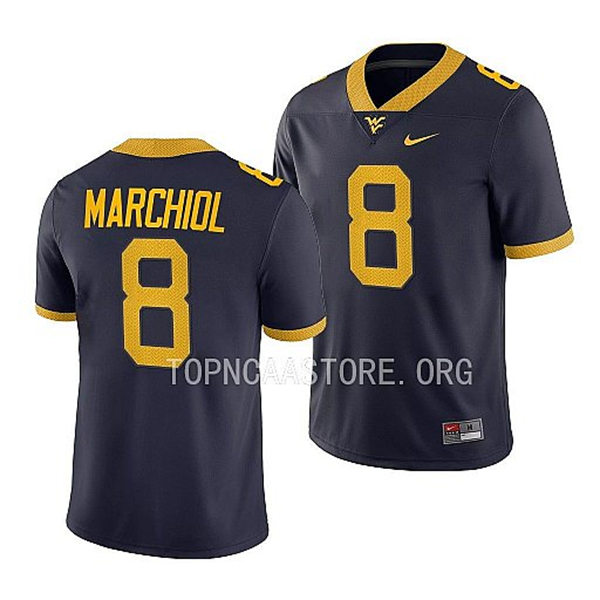 Mens Youth West Virginia Mountaineers #8 Nicco Marchiol Nike 2022 Navy College Football Game Jersey 