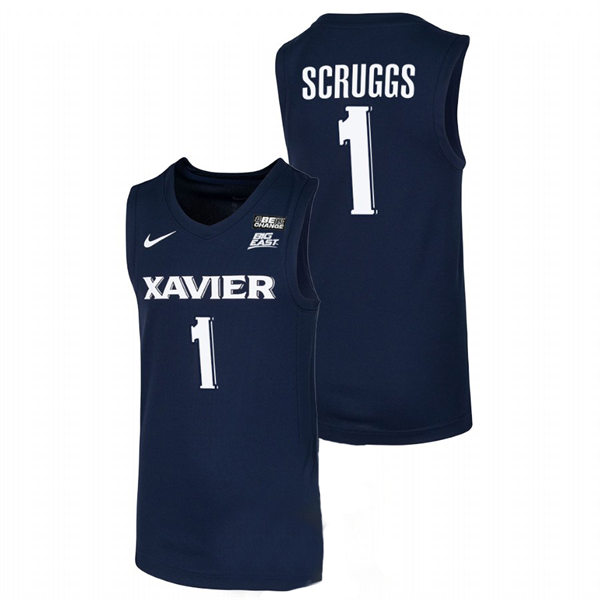 Mens Youth Xavier Musketeers #1 Paul Scruggs Nike Navy College Basketball Game Jersey 