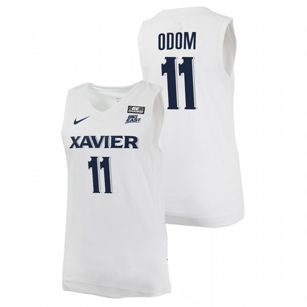 Mens Youth Xavier Musketeers #11 Dwon Odom Nike White Navy College Basketball Game Jersey 
