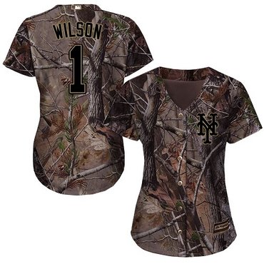 Mets #1 Mookie Wilson Camo Realtree Collection Cool Base Women's Stitched Baseball Jersey