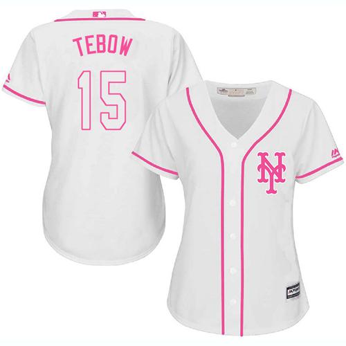 Mets #15 Tim Tebow White Pink Fashion Women's Stitched MLB Jersey