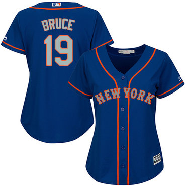 Mets #19 Jay Bruce Blue(Grey NO.) Alternate Women's Stitched MLB Jersey