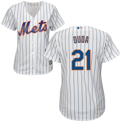 Mets #21 Lucas Duda White(Blue Strip) Home Women's Stitched MLB Jersey