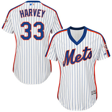 Mets #33 Matt Harvey White(Blue Strip) Alternate Women's Stitched MLB Jersey