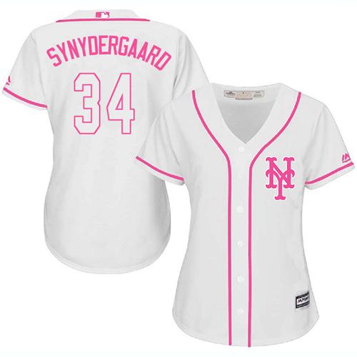 Mets #34 Noah Syndergaard White Pink Fashion Women's Stitched MLB Jersey