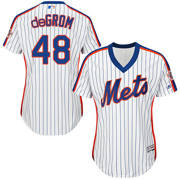 Mets #48 Jacob deGrom White(Blue Strip) Alternate Women's Stitched MLB Jersey