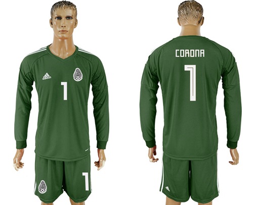 Mexico #1 Corona Green Long Sleeves Goalkeeper Soccer Country Jersey
