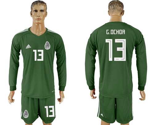 Mexico #13 G.Ochoa Green Long Sleeves Goalkeeper Soccer Country Jersey