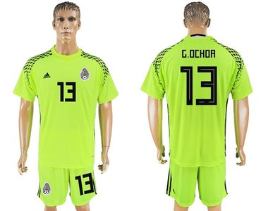 Mexico #13 G.Ochoa Shiny Green Goalkeeper Soccer Country Jersey