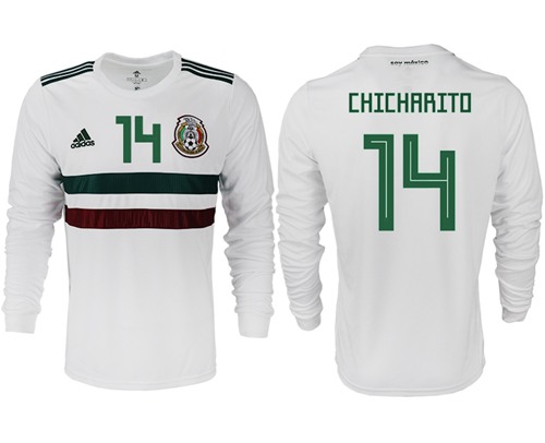 Mexico #14 Chicharito Away Long Sleeves Soccer Country Jersey