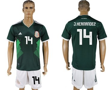 Mexico #14 J.Hernandez Green Home Soccer Country Jersey