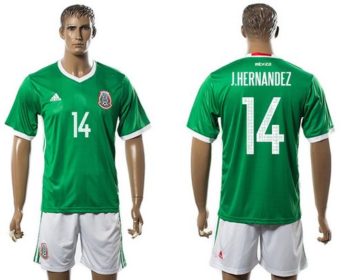 Mexico #14 J.Hernandez Green Home Soccer Country Jersey