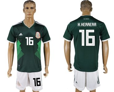 Mexico #16 H.Herrera Green Home Soccer Country Jersey