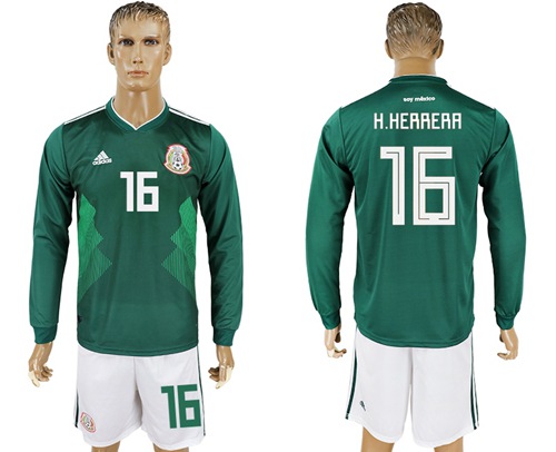 Mexico #16 H.Herrera Home Long Sleeves Soccer Country Jersey
