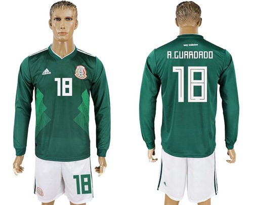 Mexico #18 A.Guardado Home Long Sleeves Soccer Country Jersey