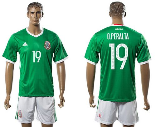 Mexico #19 O.Peralta Green Home Soccer Country Jersey