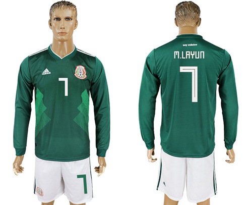 Mexico #7 M.Layun Home Long Sleeves Soccer Country Jersey