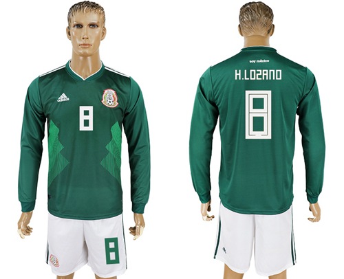 Mexico #8 H.Lozano Home Long Sleeves Soccer Country Jersey
