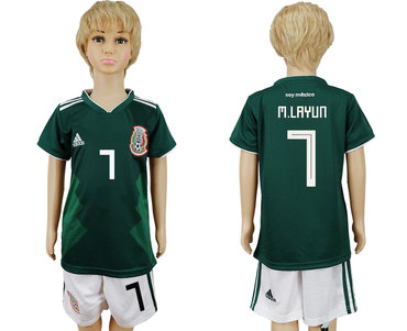 Mexico 7 M.LAYUN Home Youth 2018 FIFA World Cup Soccer Jersey