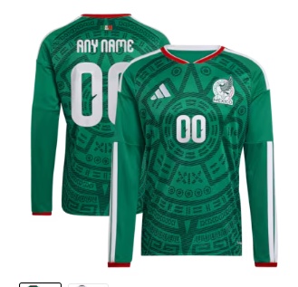 Mexico National Team adidas 2026 Home Replica Long Sleeve Custom Jersey - Green