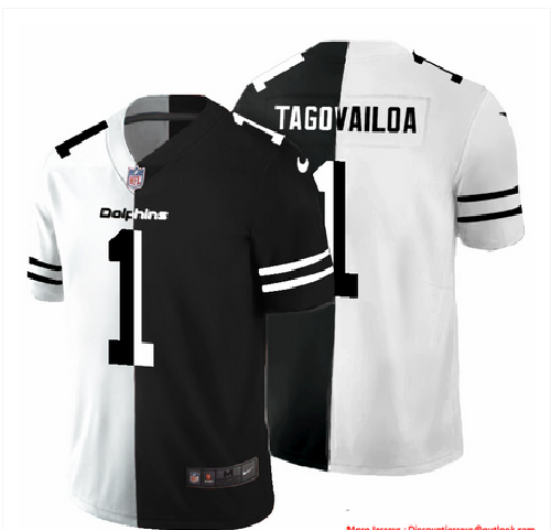 Miami Dolphins #1 Tua Tagovailoa Men's Black V White Peace Split Nike Vapor Untouchable Limited NFL Jersey