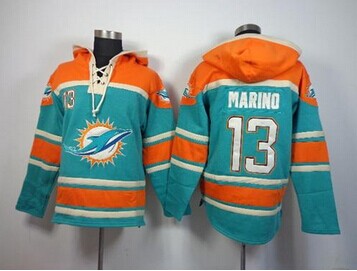 Miami Dolphins #13 Dan Marino Aqua Green Sawyer Hooded Sweatshirt NFL Hoodie