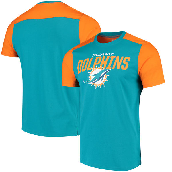 Miami Dolphins NFL Pro Line By Fanatics Branded Iconic Color Blocked T-Shirt Aqua Orange