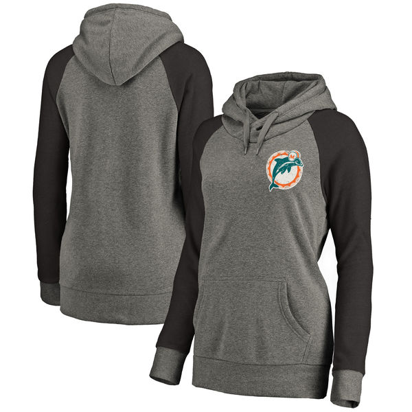 Miami Dolphins NFL Pro Line By Fanatics Branded Women's Plus Sizes Vintage Lounge Pullover Hoodie Heathered Gray