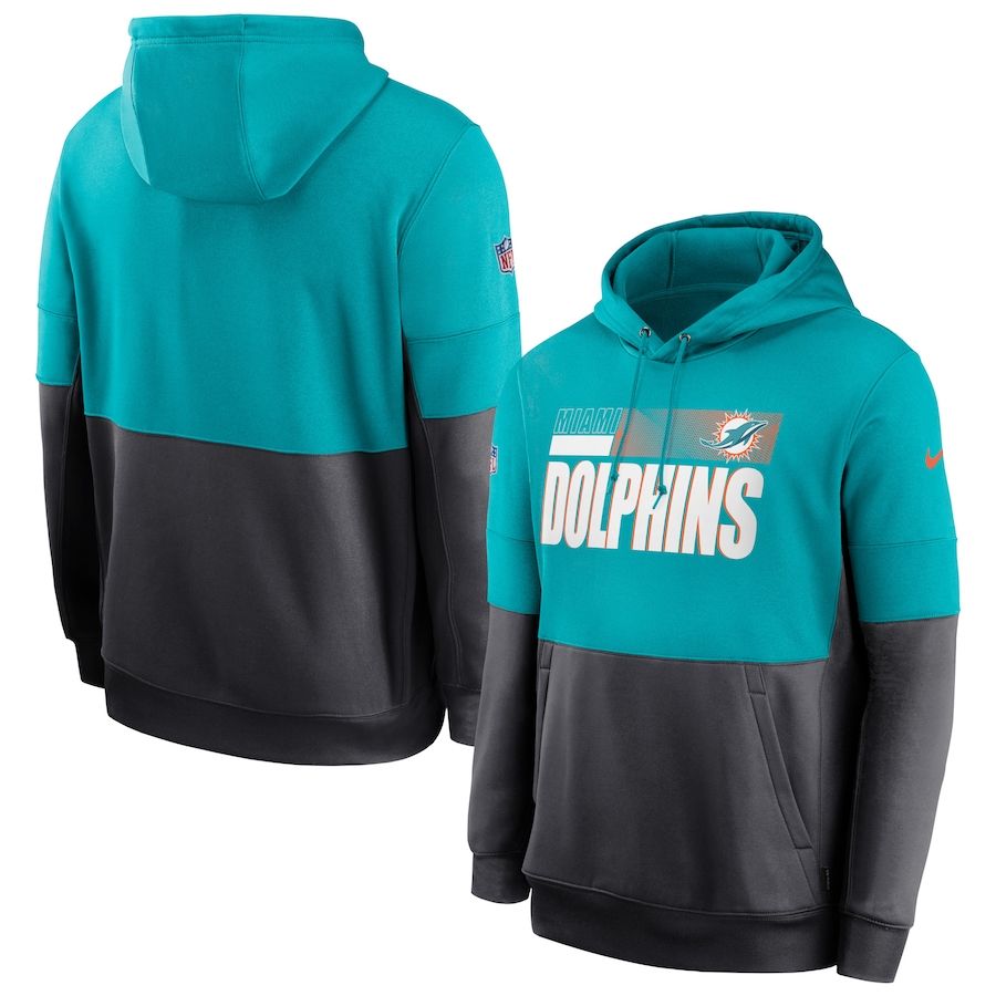 Miami Dolphins Nike Sideline Impact Lockup Performance Pullover Hoodie Aqua Charcoal