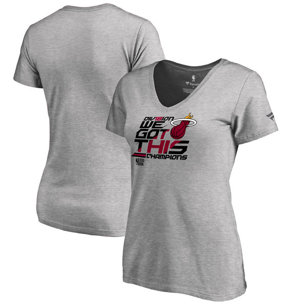 Miami Heat Fanatics Branded Women's 2018 NBA Southeast Division Champions Locker Room V Neck T-Shirt Heather Gray