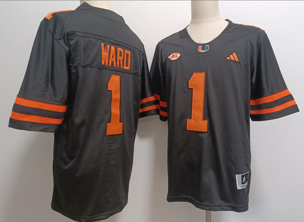 Miami Hurricanes #1 Cam Ward Black Football Jersey