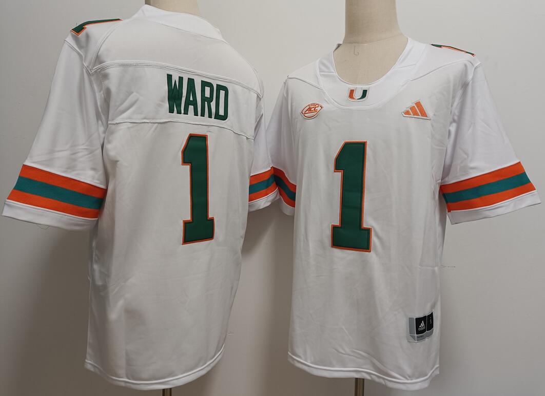 Miami Hurricanes #1 Cam Ward White Football Jersey
