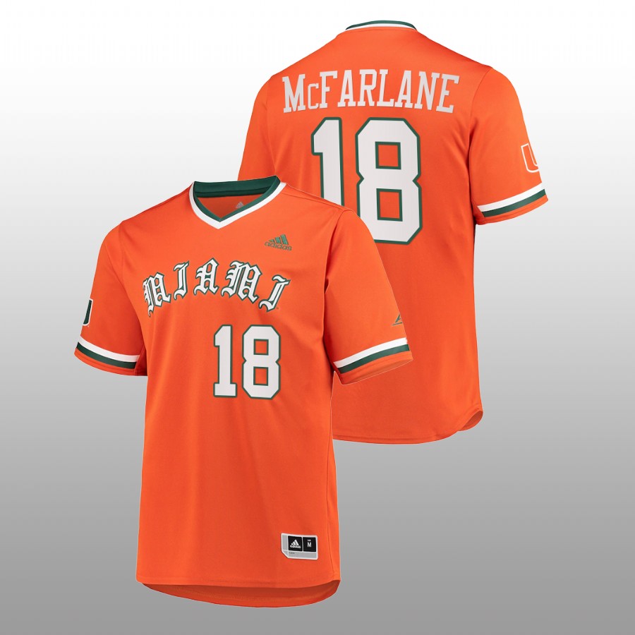 Miami Hurricanes Alex McFarlane Men Orange Primegreen Baseball Jersey