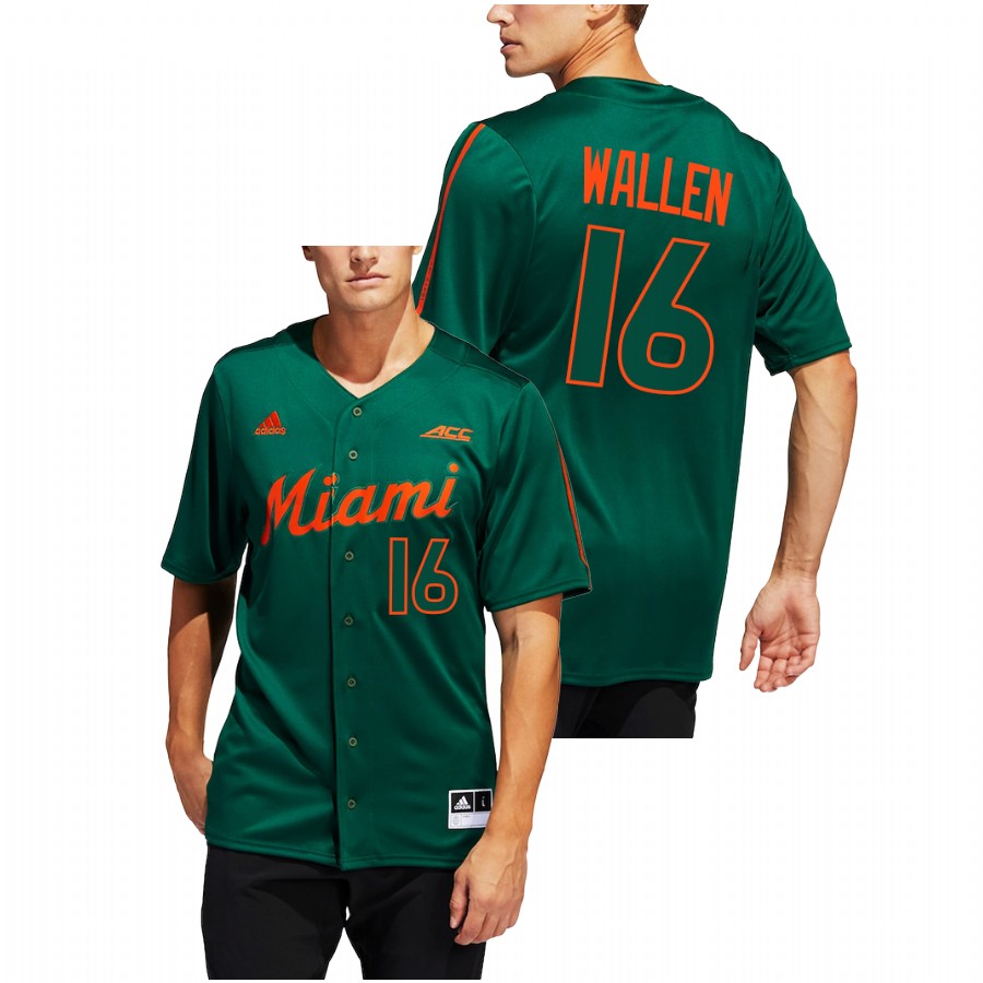 Miami Hurricanes Henry Wallen Men Green College Baseball Button-Up Jersey